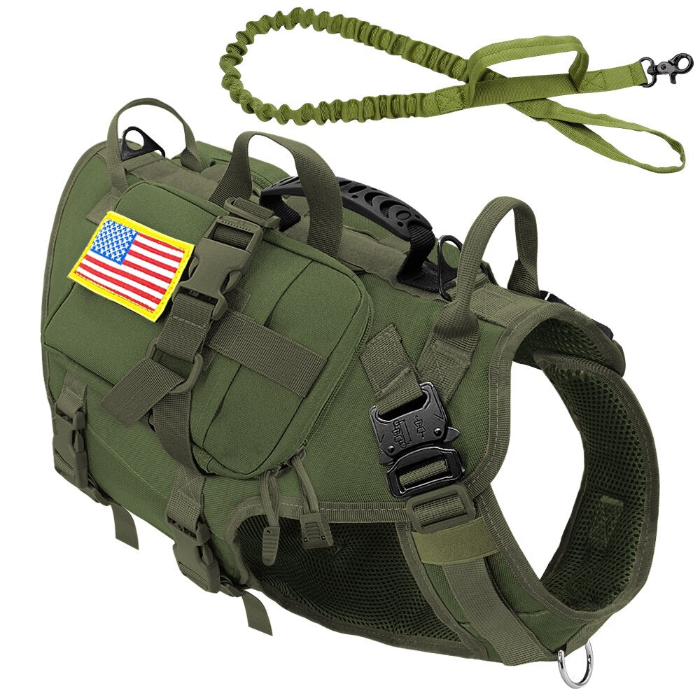 Military Tactical Dog Harness - No Pull, Training, Hiking, Molle Vest with Pouches for Medium and Large Dogs
