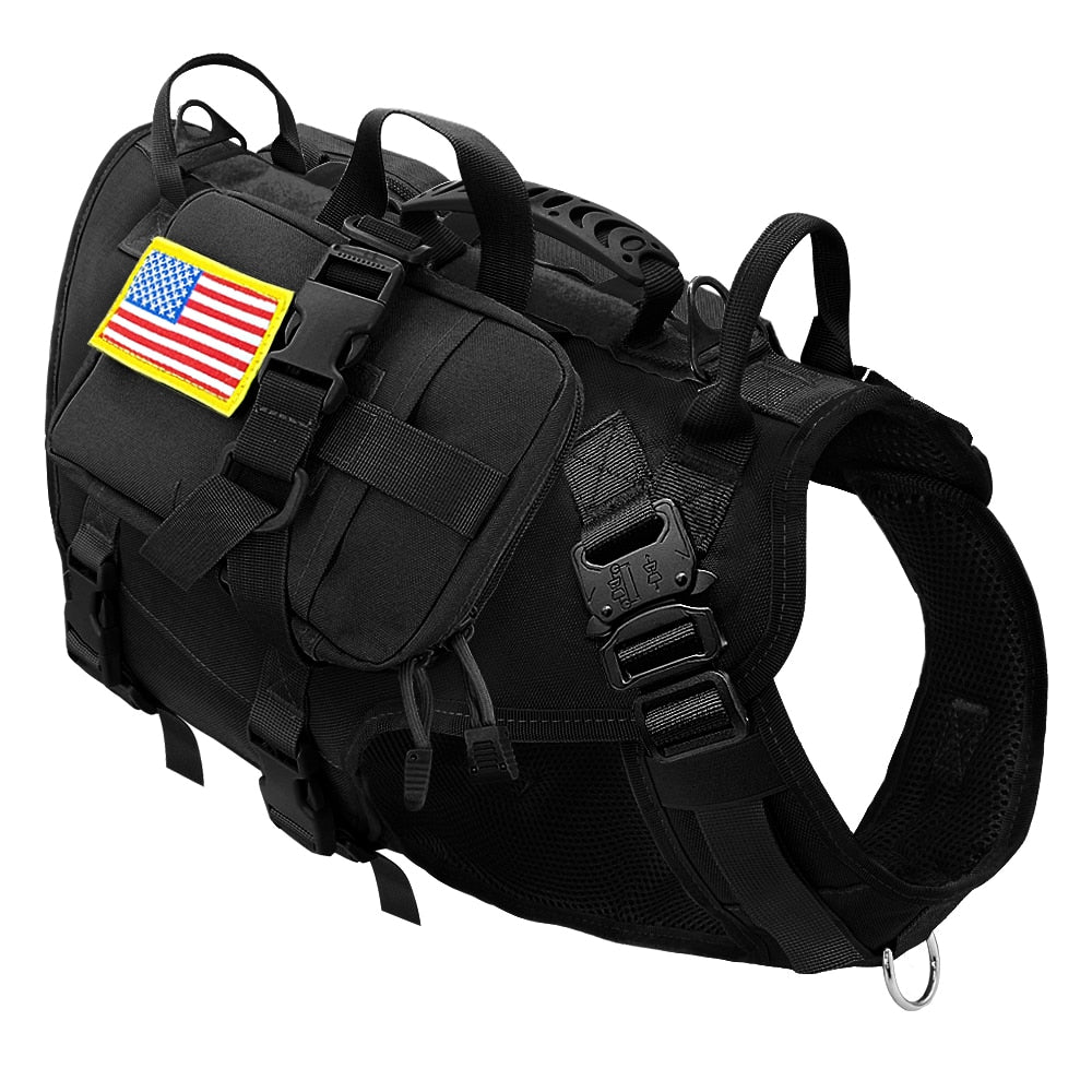 Military Tactical Dog Harness - No Pull, Training, Hiking, Molle Vest with Pouches for Medium and Large Dogs