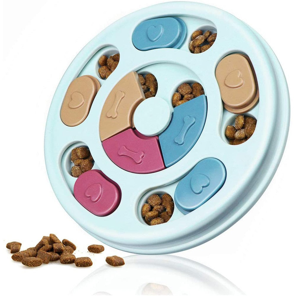 Interactive Slow Feeder Dog Puzzle Toy with Turntable Food Dispenser for IQ and Training, Perfect for Dogs to Slowly Eat and Increase Mental Stimulation