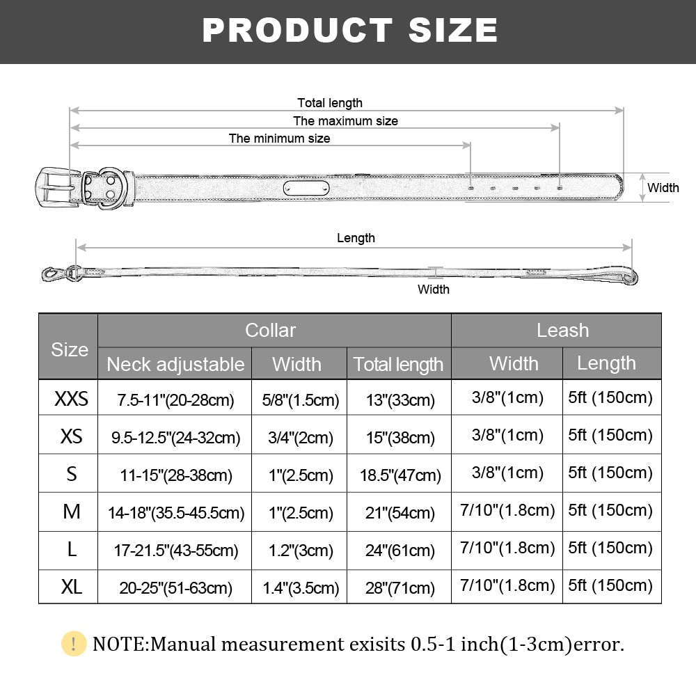 Personalized Leather Dog Collar and Leash Set with Engraved Nameplate for Small, Medium, and Large Dogs