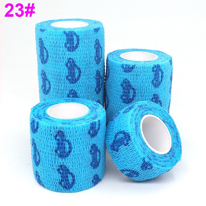 Colorful Printed Medical Elastic Bandage for Pets - Self-Adhesive and Stretchy Therapy Wrap Tape, 15FT Long