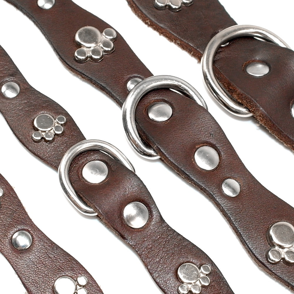 Adjustable Studded Leather Dog Collar - Soft and Durable Collars for Puppies and Small to Medium Breeds - Available in Brown Color - XXS, XS, S, M sizes