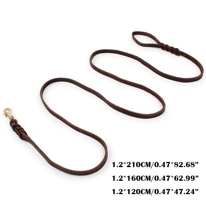 Handmade 1/2'' Brown Leather Dog Leash - Genuine Braided Strap for All Breeds
