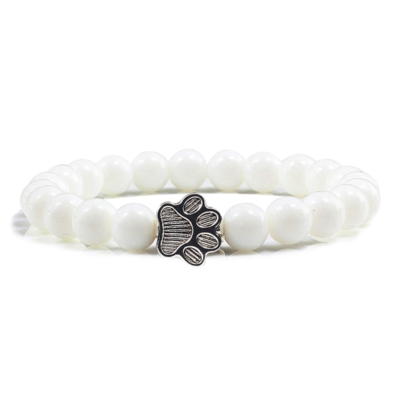 Matte, Black, or Natural Lava Beaded Stone Paw Print Charm Bracelet for Dog Lovers - Unisex Jewelry Gifts