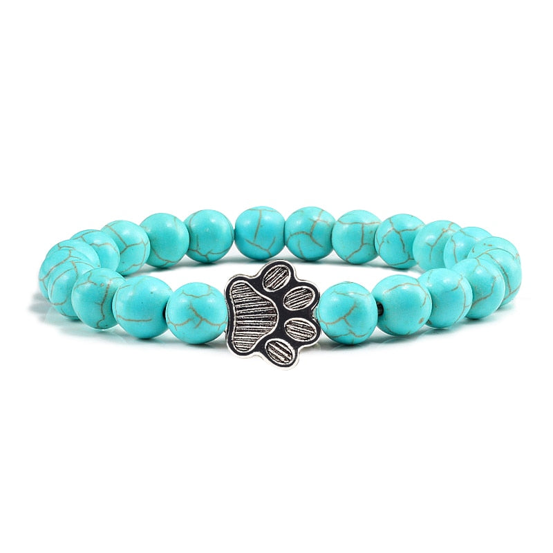 Matte, Black, or Natural Lava Beaded Stone Paw Print Charm Bracelet for Dog Lovers - Unisex Jewelry Gifts
