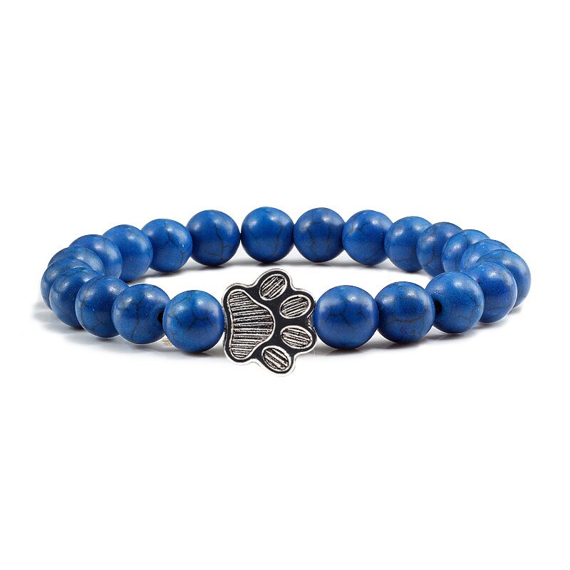 Matte, Black, or Natural Lava Beaded Stone Paw Print Charm Bracelet for Dog Lovers - Unisex Jewelry Gifts