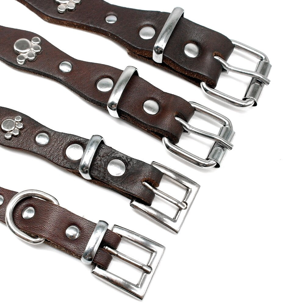 Adjustable Studded Leather Dog Collar - Soft and Durable Collars for Puppies and Small to Medium Breeds - Available in Brown Color - XXS, XS, S, M sizes