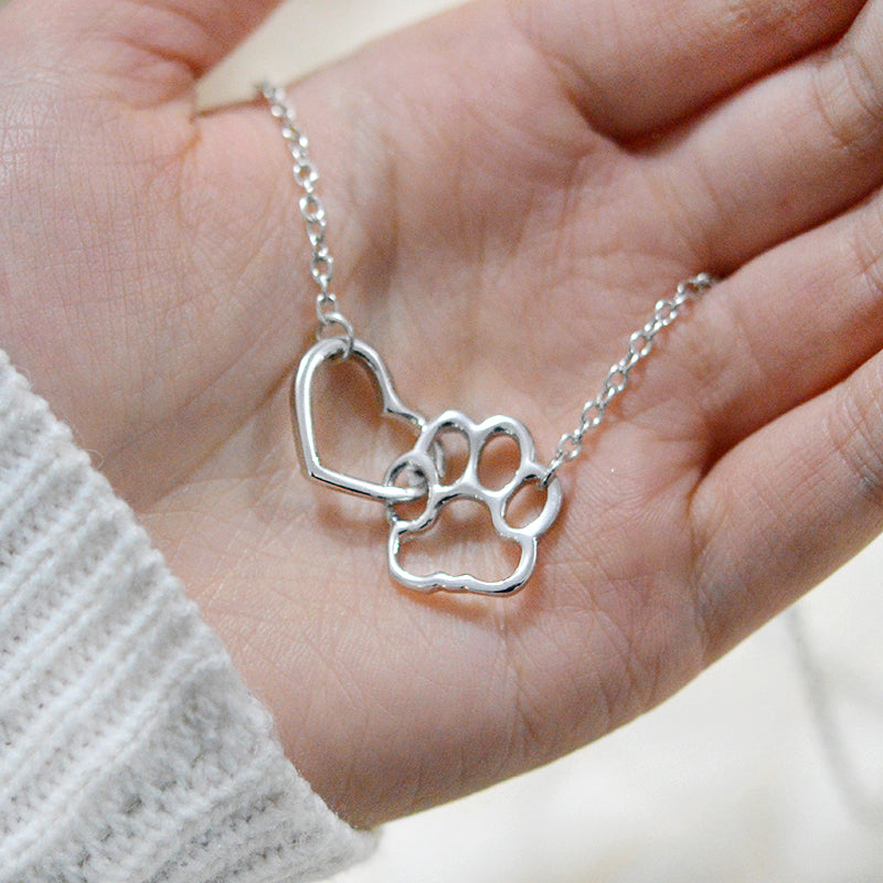 Puppy Love Heart & Dog Paw Charm Necklace - Best Gift for Women who Love Pet Jewelry