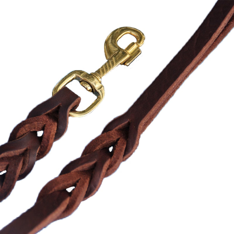 Handmade 1/2'' Brown Leather Dog Leash - Genuine Braided Strap for All Breeds