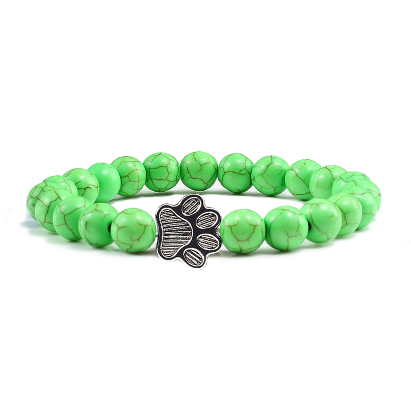 Matte, Black, or Natural Lava Beaded Stone Paw Print Charm Bracelet for Dog Lovers - Unisex Jewelry Gifts