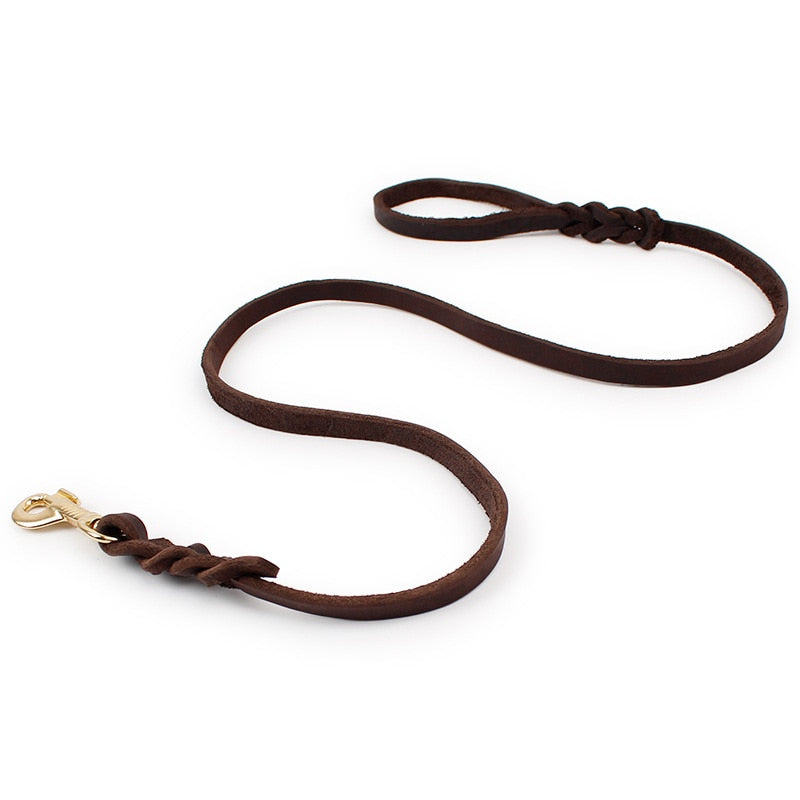 Handmade 1/2'' Brown Leather Dog Leash - Genuine Braided Strap for All Breeds