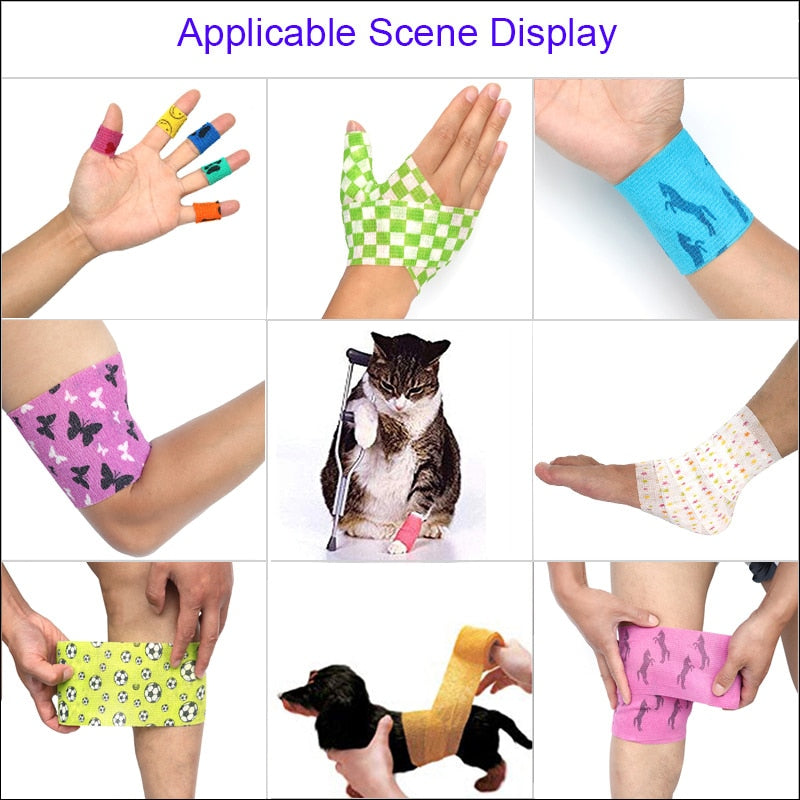Colorful Printed Medical Elastic Bandage for Pets - Self-Adhesive and Stretchy Therapy Wrap Tape, 15FT Long
