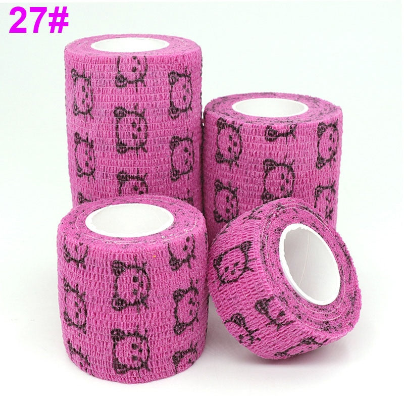 Colorful Printed Medical Elastic Bandage for Pets - Self-Adhesive and Stretchy Therapy Wrap Tape, 15FT Long