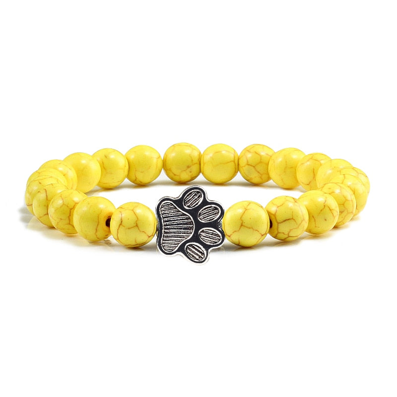 Matte, Black, or Natural Lava Beaded Stone Paw Print Charm Bracelet for Dog Lovers - Unisex Jewelry Gifts