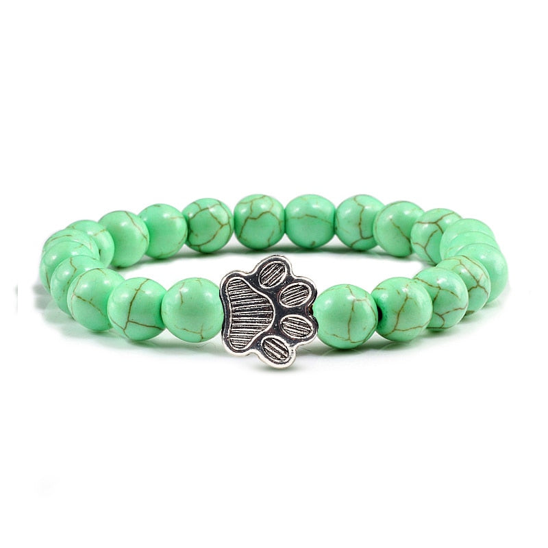 Matte, Black, or Natural Lava Beaded Stone Paw Print Charm Bracelet for Dog Lovers - Unisex Jewelry Gifts
