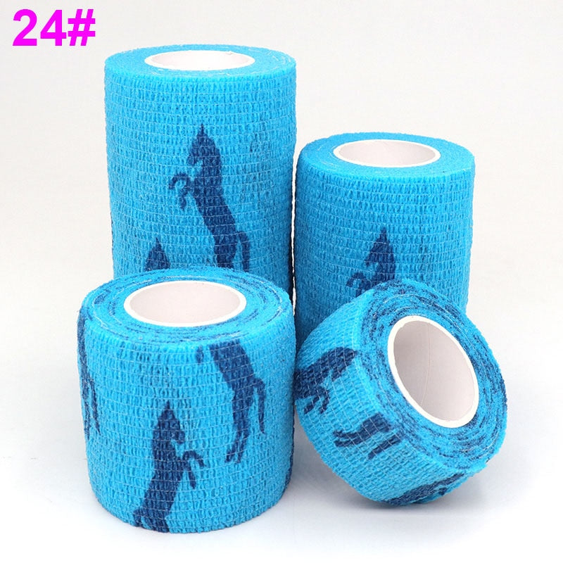 Colorful Printed Medical Elastic Bandage for Pets - Self-Adhesive and Stretchy Therapy Wrap Tape, 15FT Long