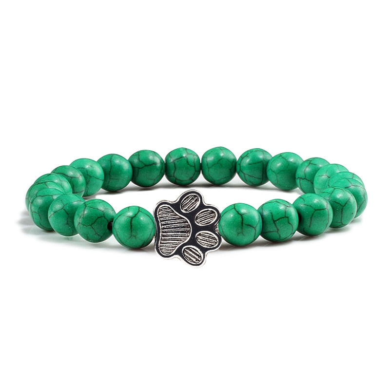Matte, Black, or Natural Lava Beaded Stone Paw Print Charm Bracelet for Dog Lovers - Unisex Jewelry Gifts