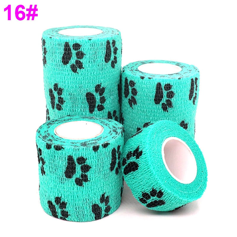 Colorful Printed Medical Elastic Bandage for Pets - Self-Adhesive and Stretchy Therapy Wrap Tape, 15FT Long