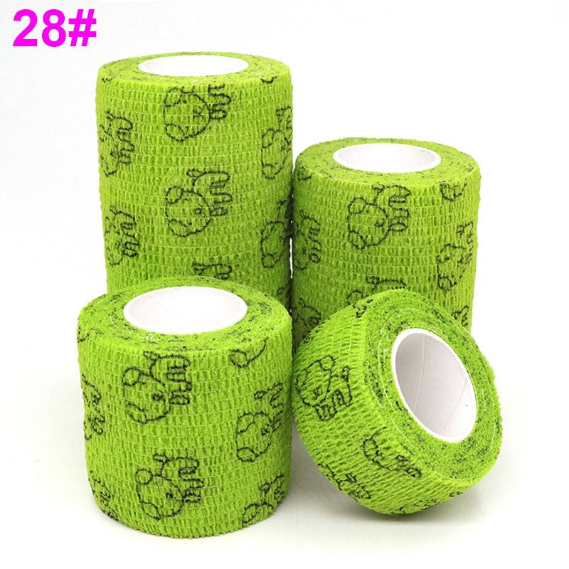 Colorful Printed Medical Elastic Bandage for Pets - Self-Adhesive and Stretchy Therapy Wrap Tape, 15FT Long