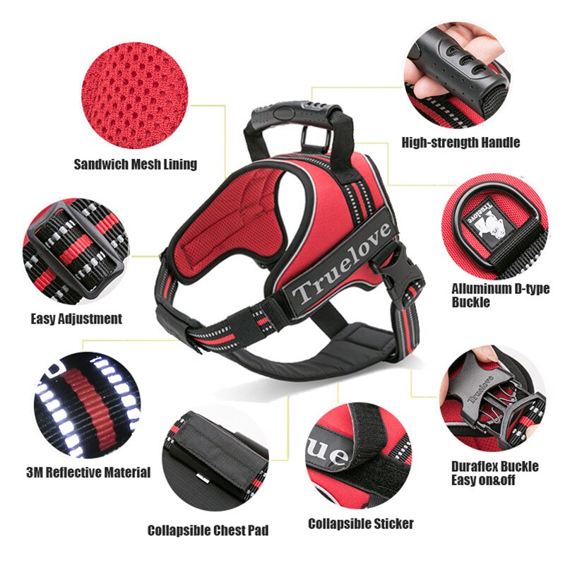 Truelove No-Pull Dog Harness with Reflective Stitching - Suitable for Outdoor Adventures and Large Breeds - TLH5753