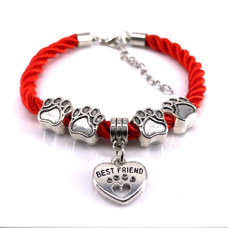 Hand-Woven 8 Colors Rope Chain Bracelet for Women - Best Friend Dog Paw Charm Bracelet for Pet Lovers