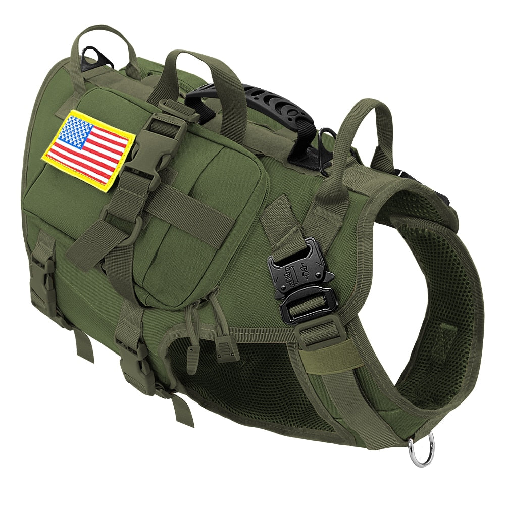Military Tactical Dog Harness - No Pull, Training, Hiking, Molle Vest with Pouches for Medium and Large Dogs