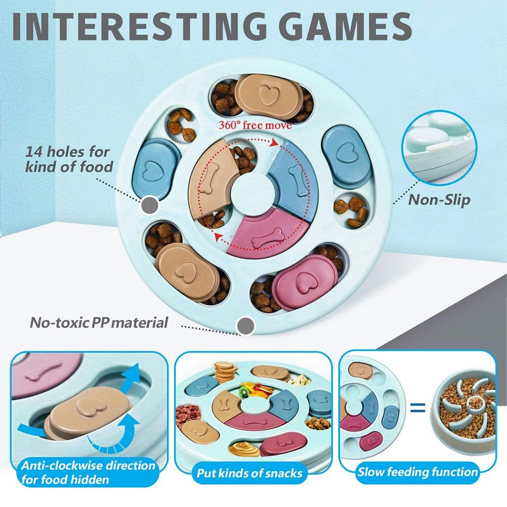 Interactive Slow Feeder Dog Puzzle Toy with Turntable Food Dispenser for IQ and Training, Perfect for Dogs to Slowly Eat and Increase Mental Stimulation