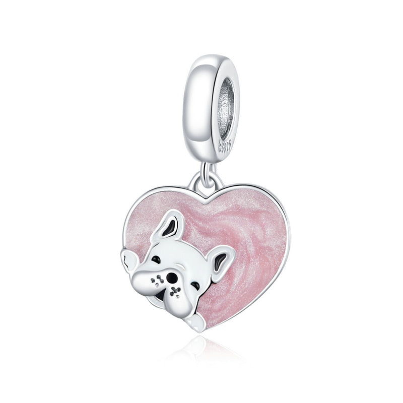 Puppy Dog Charm 925 Sterling Silver Heart Paw Pendant Bead for DIY Bracelet or Necklace - Fine Jewelry for Pet Lovers
