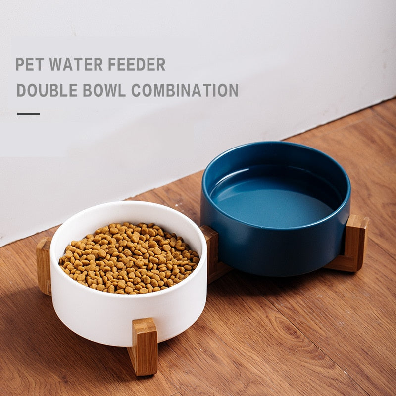 Double Ceramic Pet Bowl - Dog Feeding and Water Bowl - Ideal for Puppy, Small Dogs Feeder Product Supplies