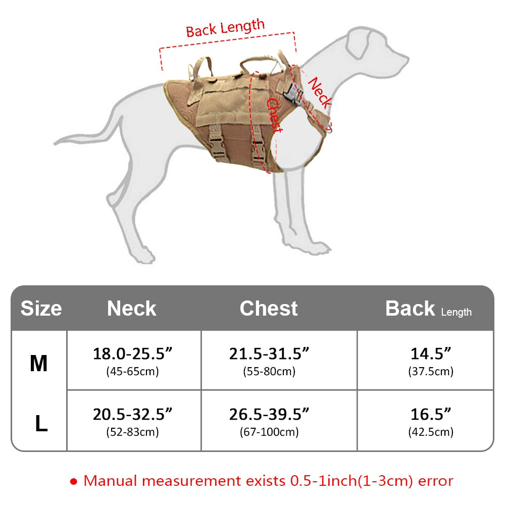 Military Tactical Dog Harness - No Pull, Training, Hiking, Molle Vest with Pouches for Medium and Large Dogs