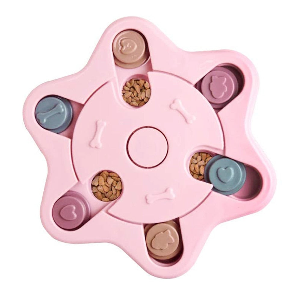 Interactive Slow Feeder Dog Puzzle Toy with Turntable Food Dispenser for IQ and Training, Perfect for Dogs to Slowly Eat and Increase Mental Stimulation