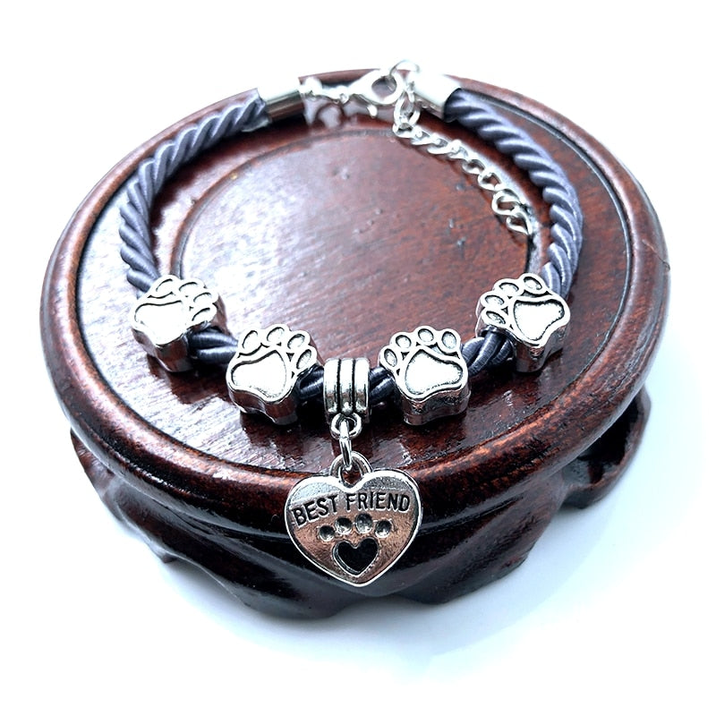 Hand-Woven 8 Colors Rope Chain Bracelet for Women - Best Friend Dog Paw Charm Bracelet for Pet Lovers