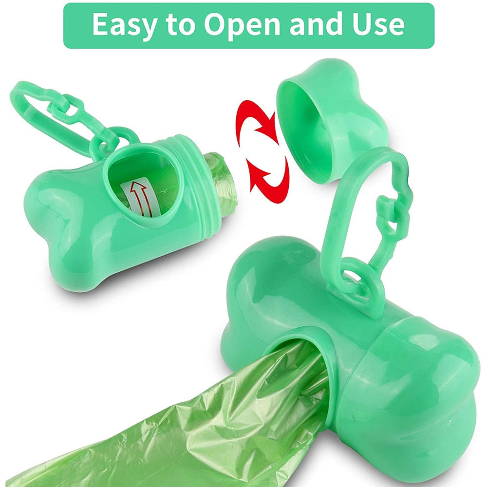 Bulk Disposable Pet Poop Bags with Leash Clip and Dispenser, Paw Print Design, 5 rolls (75 Bags)