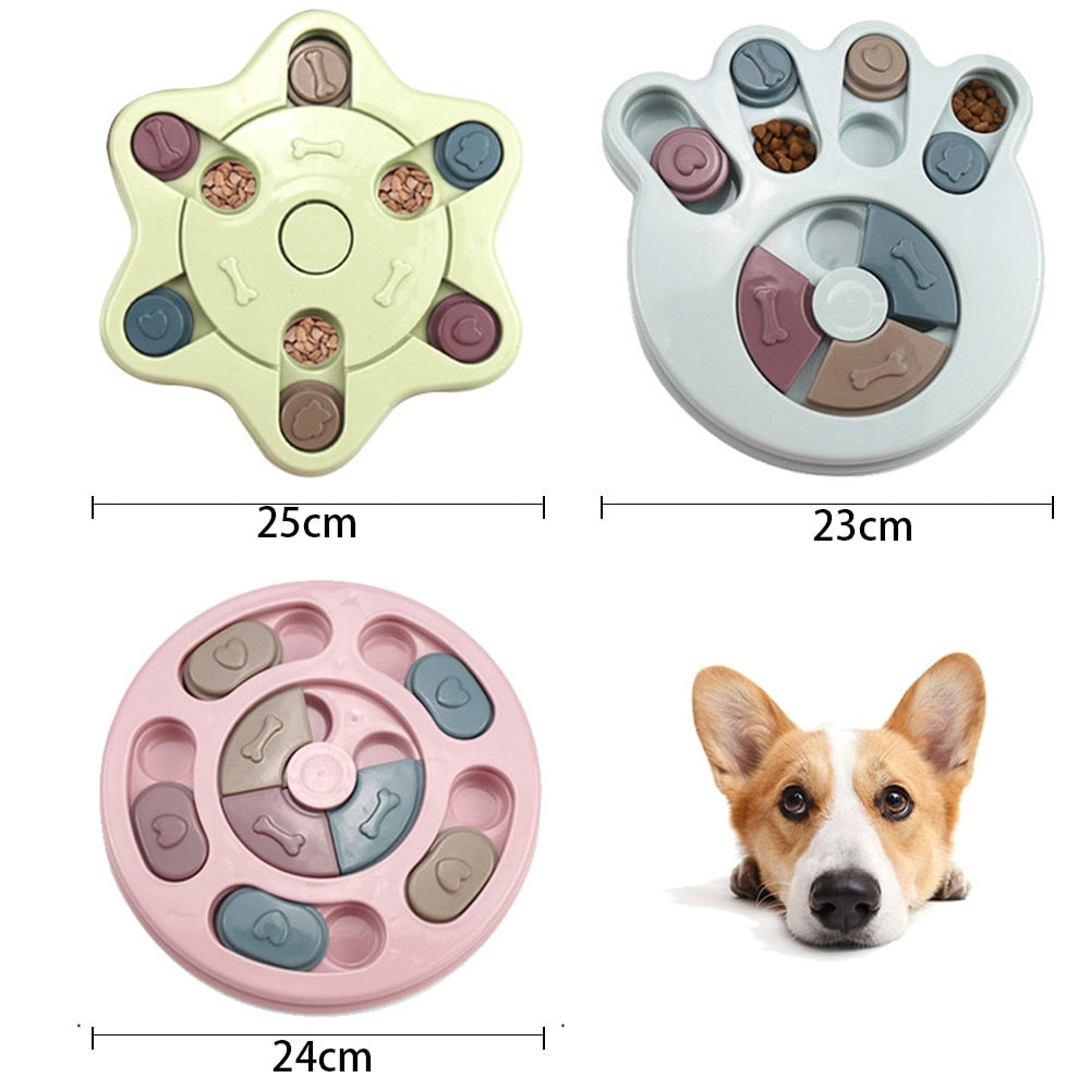 Interactive Slow Feeder Dog Puzzle Toy with Turntable Food Dispenser for IQ and Training, Perfect for Dogs to Slowly Eat and Increase Mental Stimulation