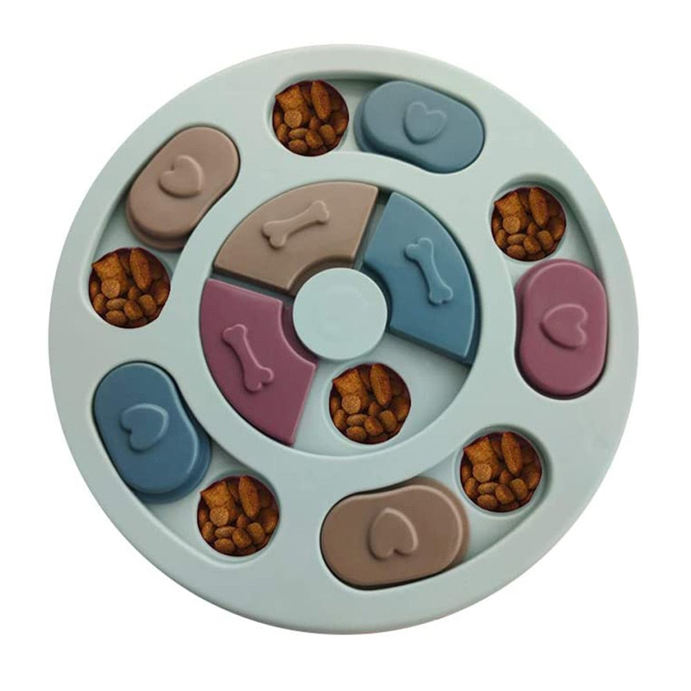 Interactive Slow Feeder Dog Puzzle Toy with Turntable Food Dispenser for IQ and Training, Perfect for Dogs to Slowly Eat and Increase Mental Stimulation