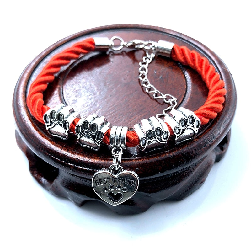 Hand-Woven 8 Colors Rope Chain Bracelet for Women - Best Friend Dog Paw Charm Bracelet for Pet Lovers