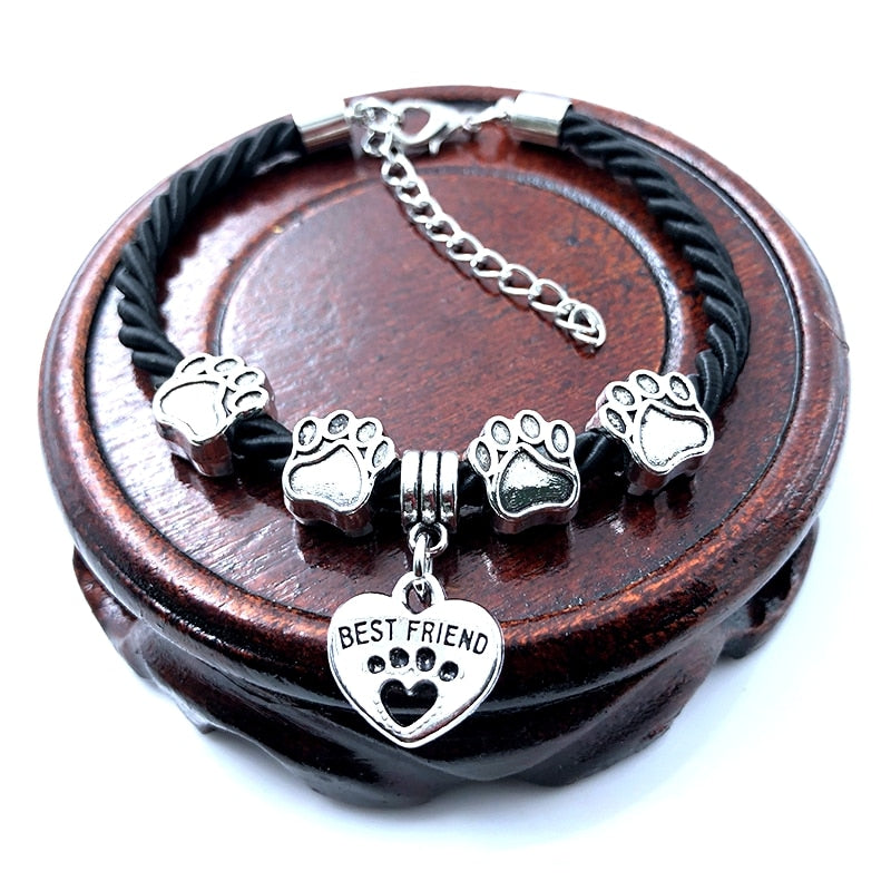 Hand-Woven 8 Colors Rope Chain Bracelet for Women - Best Friend Dog Paw Charm Bracelet for Pet Lovers