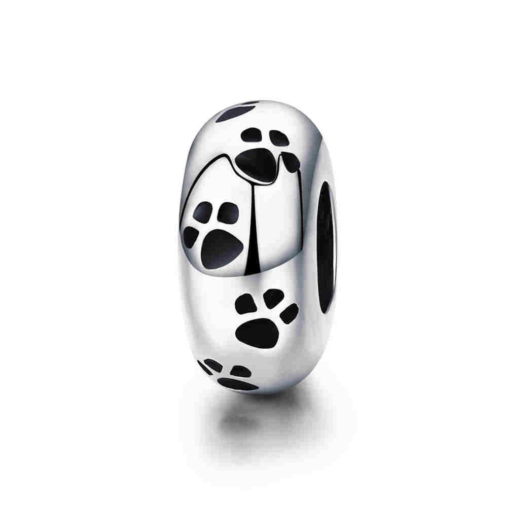 Puppy Dog Charm 925 Sterling Silver Heart Paw Pendant Bead for DIY Bracelet or Necklace - Fine Jewelry for Pet Lovers