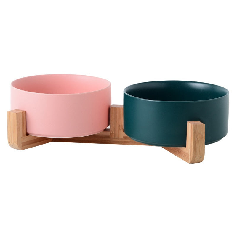 Double Ceramic Pet Bowl - Dog Feeding and Water Bowl - Ideal for Puppy, Small Dogs Feeder Product Supplies