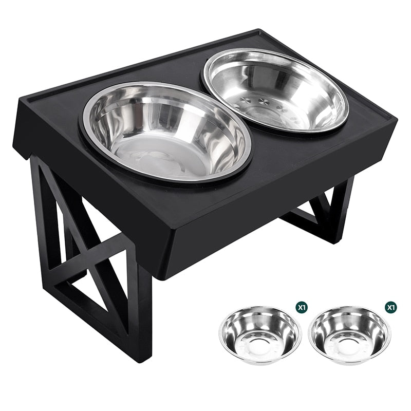 Adjustable Elevated Dog Bowls with Slow Feeder - Raised Food and Water Bowl Stand for Medium to Large Dogs - 3 Height Levels