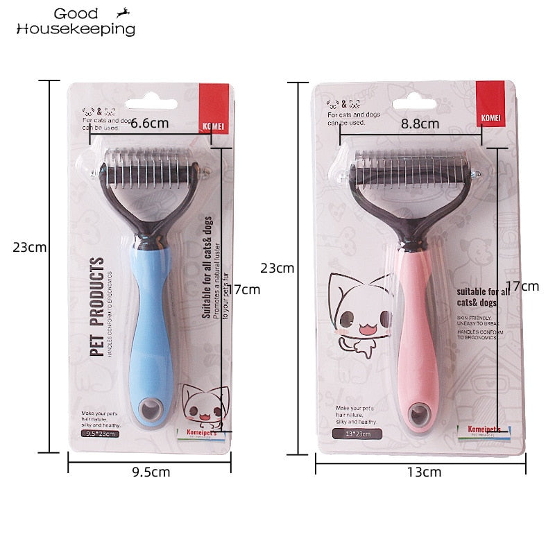 Double-Sided Pet Fur Knot Cutter and De-Shedding Tool - Dog Grooming Brush for Effective Hair Removal