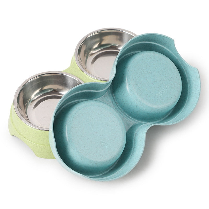 Puppy Double Pet Bowls - Dog Food Dish Feeder and Water Pet Drinking Dish Stainless Steel