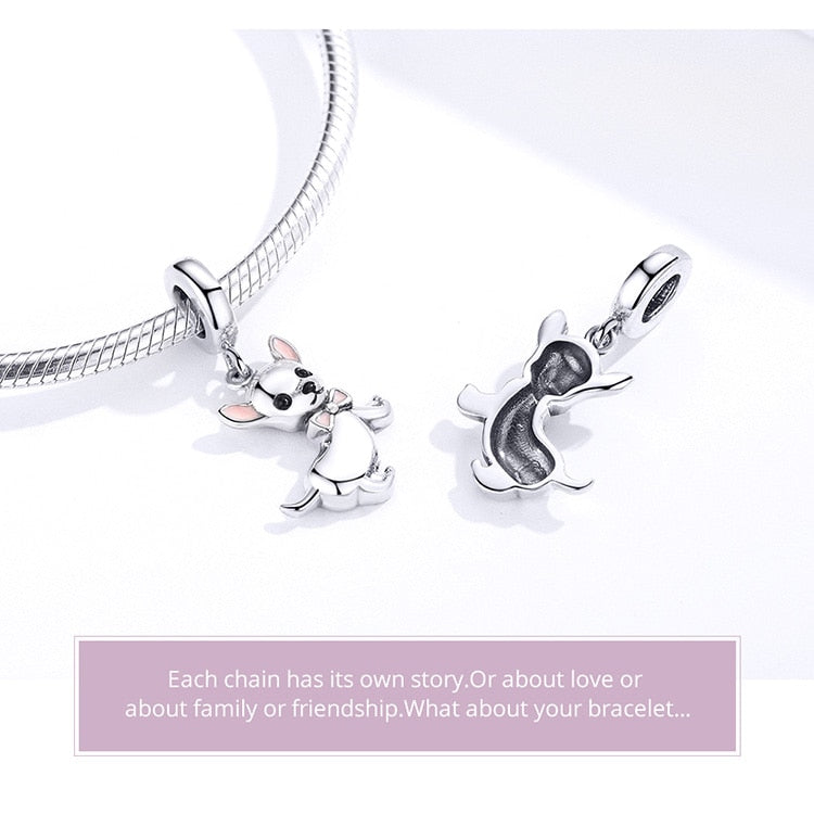 Puppy Dog Charm 925 Sterling Silver Heart Paw Pendant Bead for DIY Bracelet or Necklace - Fine Jewelry for Pet Lovers