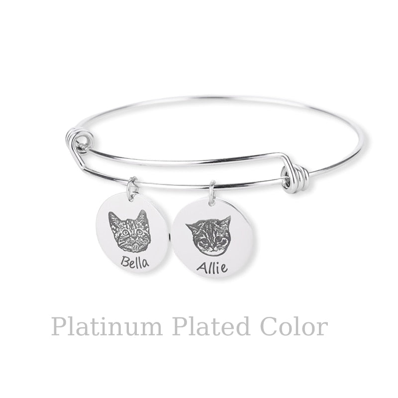 Personalized Hand Painted Engraved Pet Photo Bracelet for Women - Stainless Steel Custom Dog Pet Picture Name Bracelet Jewelry - Unique Memory Gift