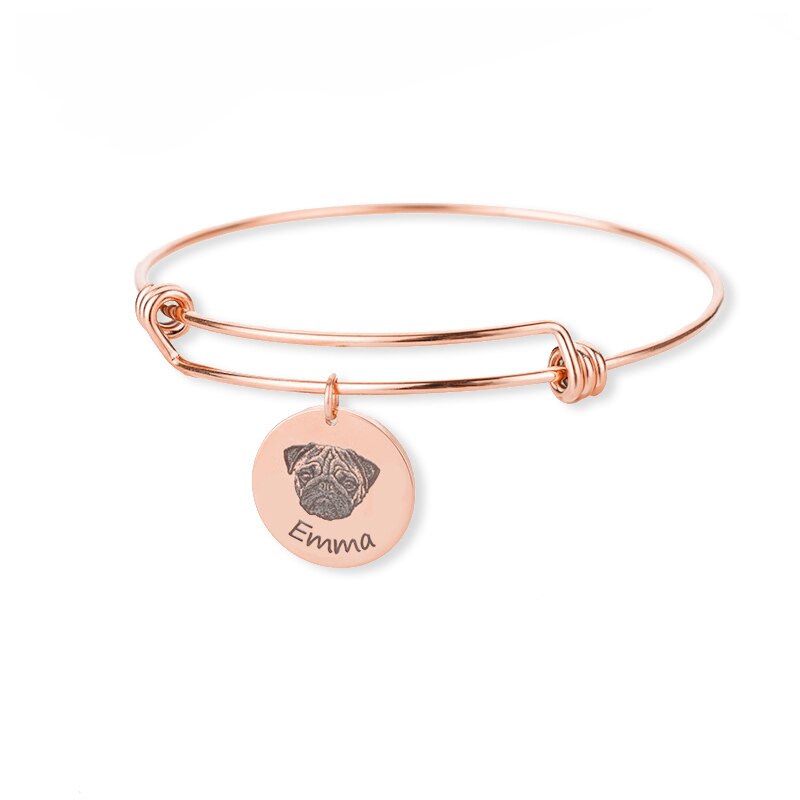 Personalized Hand Painted Engraved Pet Photo Bracelet for Women - Stainless Steel Custom Dog Pet Picture Name Bracelet Jewelry - Unique Memory Gift