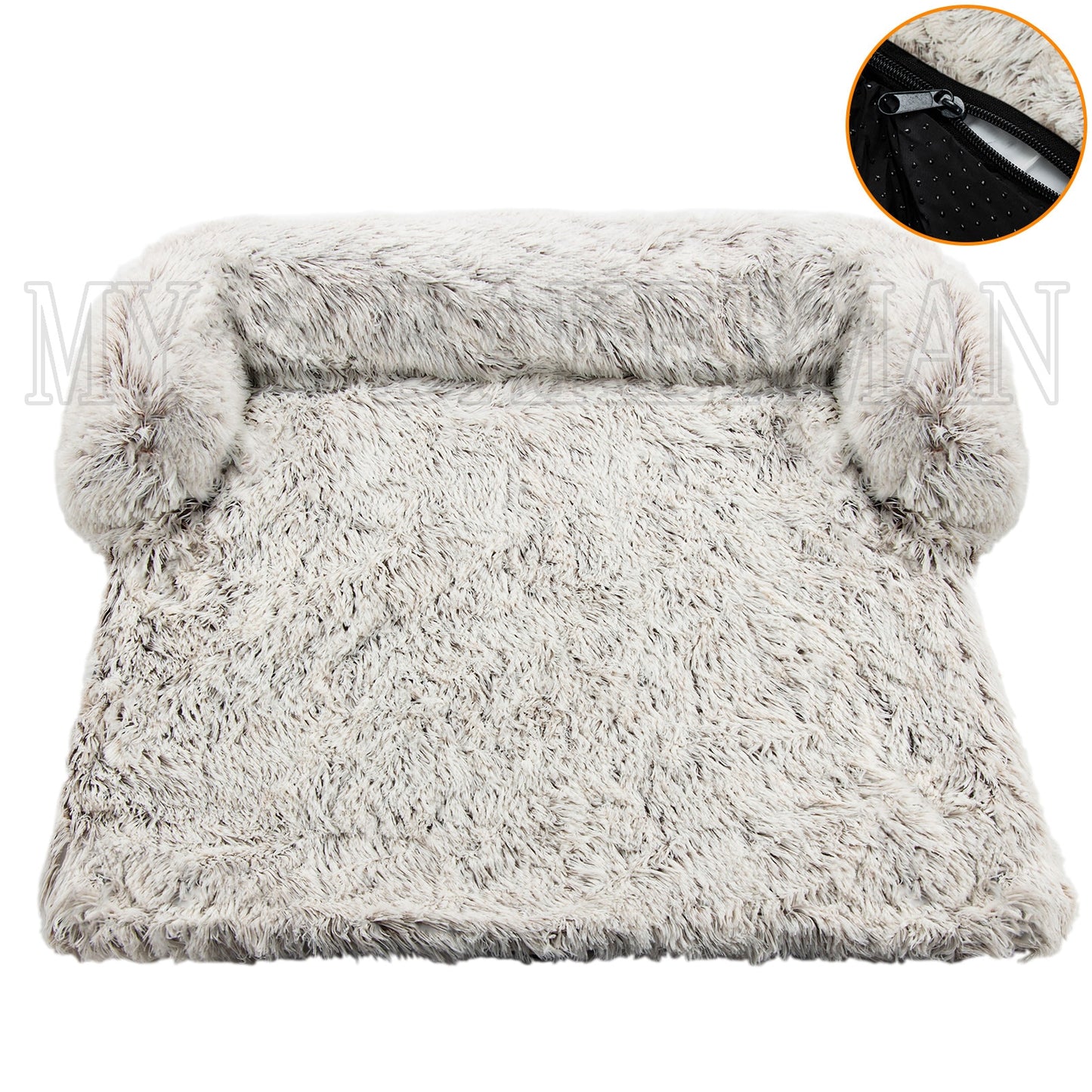 Large Dog Sofa Bed - Calming Pet Bed with Soft Washable Nest, Ideal for Comfortable Resting and Sleeping, Furniture Protector Mat and Blanket Included