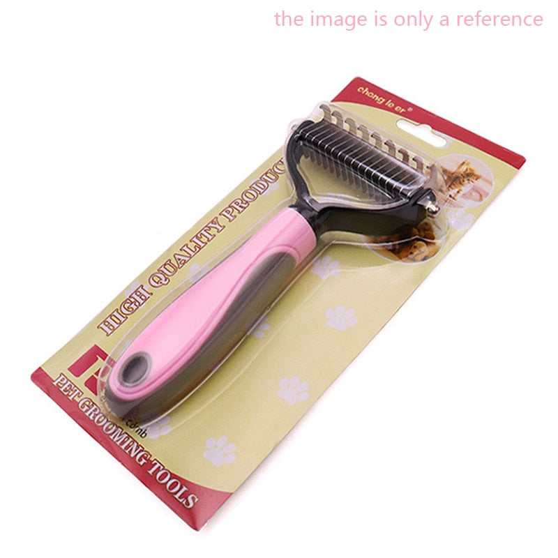 Double-Sided Pet Fur Knot Cutter and De-Shedding Tool - Dog Grooming Brush for Effective Hair Removal