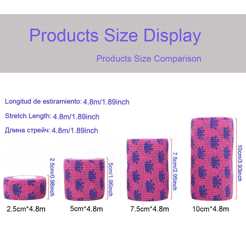 Colorful Printed Medical Elastic Bandage for Pets - Self-Adhesive and Stretchy Therapy Wrap Tape, 15FT Long