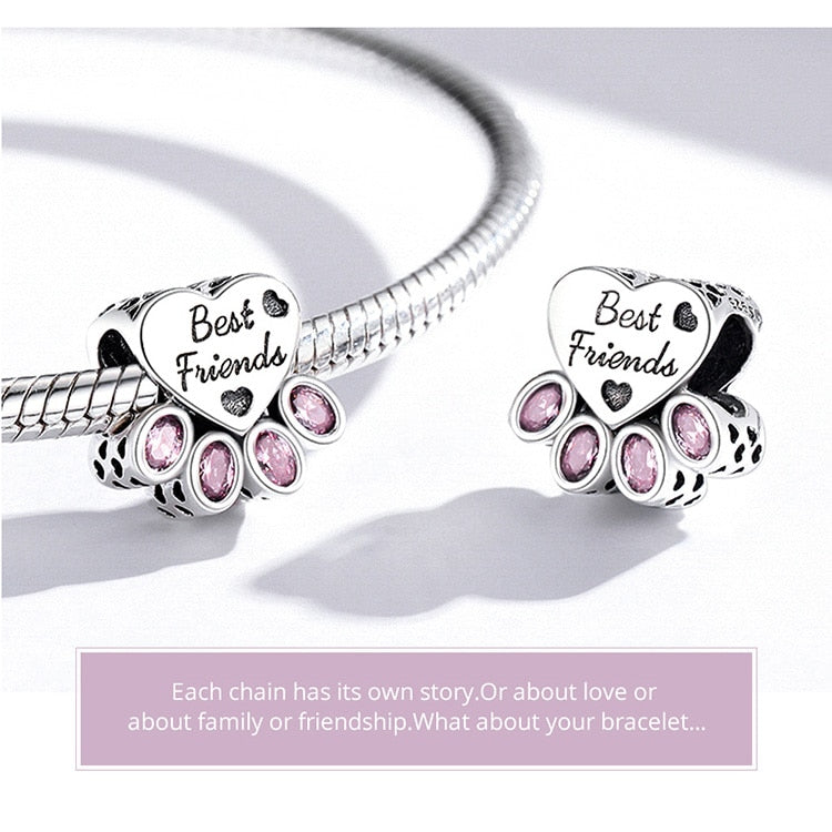 Puppy Dog Charm 925 Sterling Silver Heart Paw Pendant Bead for DIY Bracelet or Necklace - Fine Jewelry for Pet Lovers