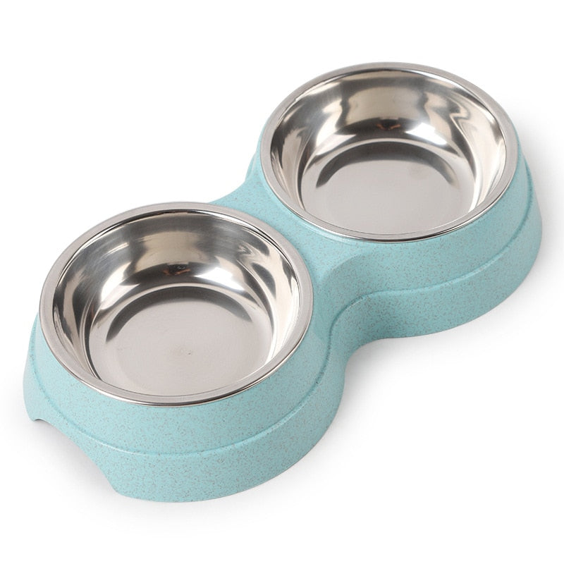 Puppy Double Pet Bowls - Dog Food Dish Feeder and Water Pet Drinking Dish Stainless Steel